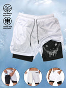 Men's 2-in-1 Fitness Training Sports Running Shorts Double Layer with Pocket Quick Dry Breathable Adjustable Drawstring Belt