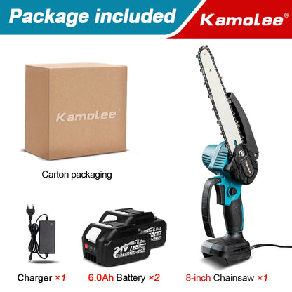 Kamolee serra elétrica sem escova, 8 espaços, mini motosserra, cortador de madeira, ferramenta elétrica de poda de jardim para makita, bateria de 18v