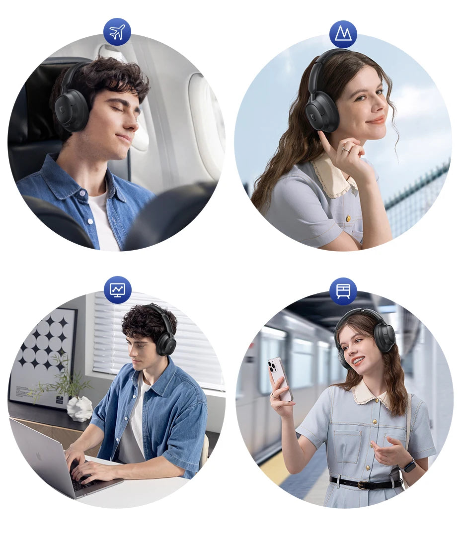 Fone de Ouvido Sem Fio Baseus EH10 NC ANC com Cancelamento de Ruído Híbrido Adaptativo de 45dB, Hi-Res LDAC, Bluetooth 6.0 e 80 Horas de Autonomia