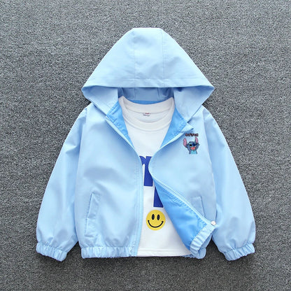 Lilo y Stitch, chaqueta con capucha para niños y niñas, abrigo de otoño 2024, ropa informal de manga larga con cremallera de dibujos animados para bebés, prendas de vestir exteriores para niños