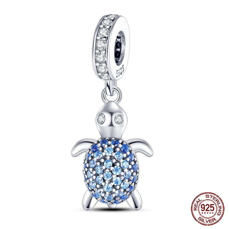 Ocean Series - Original Genuine 925 Sterling Silver Turtle Crab Mermaid Charm Beads Suitable for 3mm Bracelet DIY Making Pendant