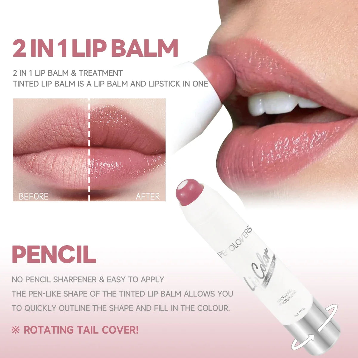 2-in-1 Nude Lipstick Matte Red Lip Balm Moisturizing 6 Colors Sandwich Lipstick Waterproof Long-Lasting Non-Stick Cup Lip Stick