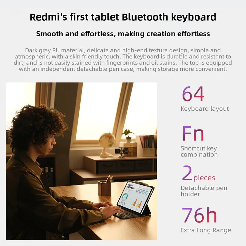 Original Redmi Pad Pro Keyboard Case For Redmi Pad Pro 12.1" Bluetooth 64-key 760H Ultra Long Standby Time Protective Cases