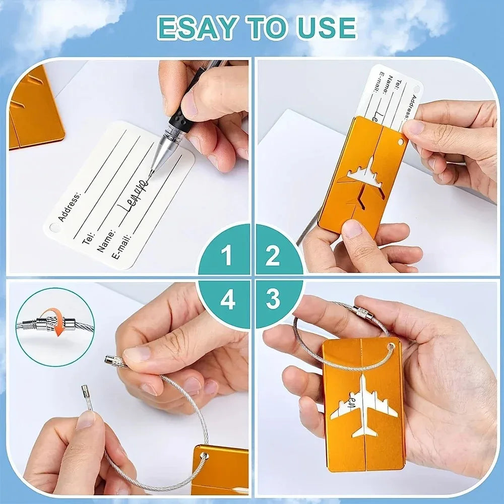 Aluminium Alloy Aircraft Luggage Tag with Name Travel Luggage Tag ID Card Anti-lost Solid Color Travel Accessories