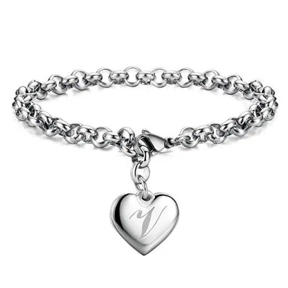 925 Pulseiras de Prata Esterlina com Coração Nobre para Mulheres, 26 Letras Corrente, Marca Designer de Moda, Festa de Casamento, Joias, Novo