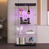 Anajqaqia Glass Display Cabinet with LED Light, with 4 Shelves 2 Doors, 80.49x36.49x163.9cm, Black