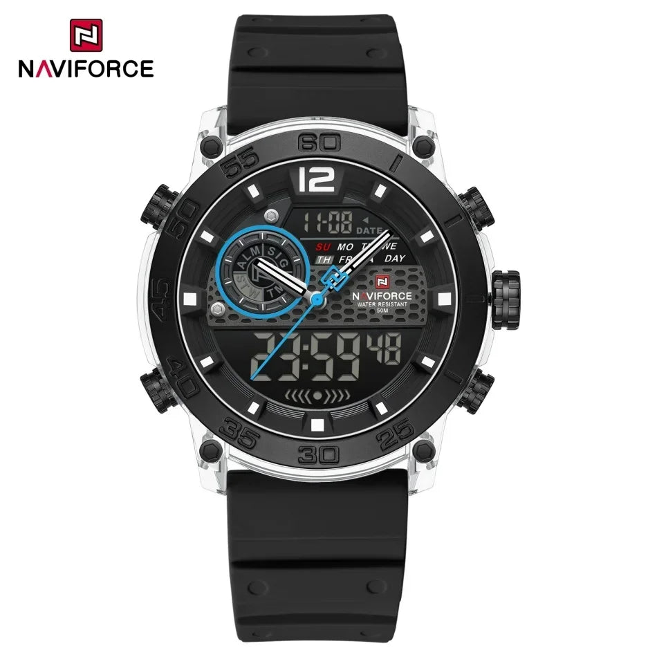 NAVIFORCE NF6104 Men's Lightweight Sports Wrist Watch Dual Display Time Night Light Watches Boy's Quartz Stopwatch