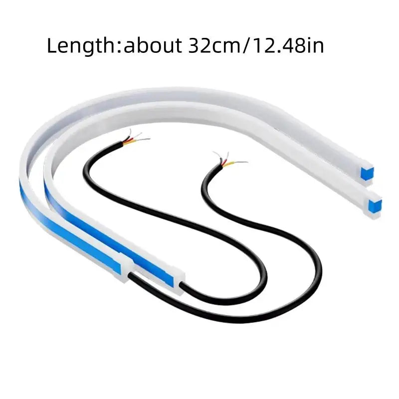 Hot！NEW 2Pc 30cm Car DRL Flexible Waterproof Headlight LED Strip Universal Auto Headlights Turn Signal Yellow Brake Flow Lights