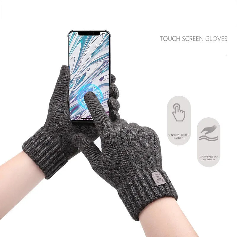 New Men's Warm Gloves Winter Touch Screen Plus Fleece Gloves Cold Warm Wool Knitted Gloves