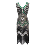 Vestido vintage Mandylandy para mujer, estilo retro de los años 20, estilo Gran Gatsby, con lentejuelas, sin mangas, para fiesta de baile, graduación y dobladillo con borlas.