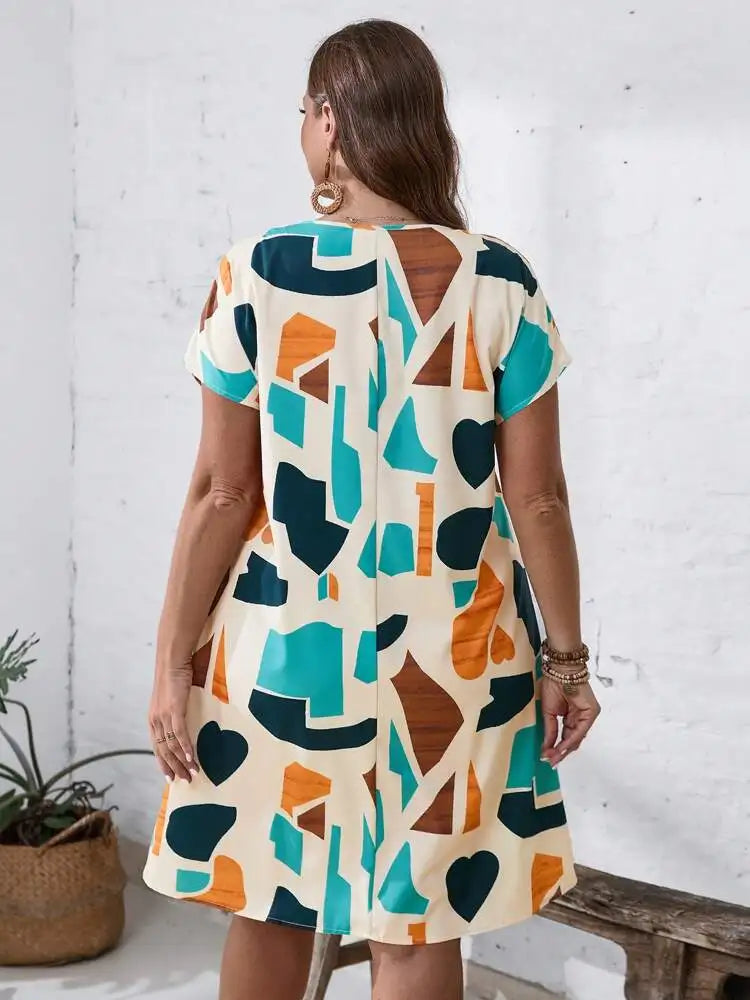 2024 Spring and Summer Cross-border Europe and America New Large Women's Fashion V-neck Shirt Dress Plus Size