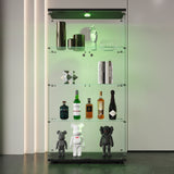 Anajqaqia Glass Display Cabinet with LED Light, with 4 Shelves 2 Doors, 80.49x36.49x163.9cm, Black
