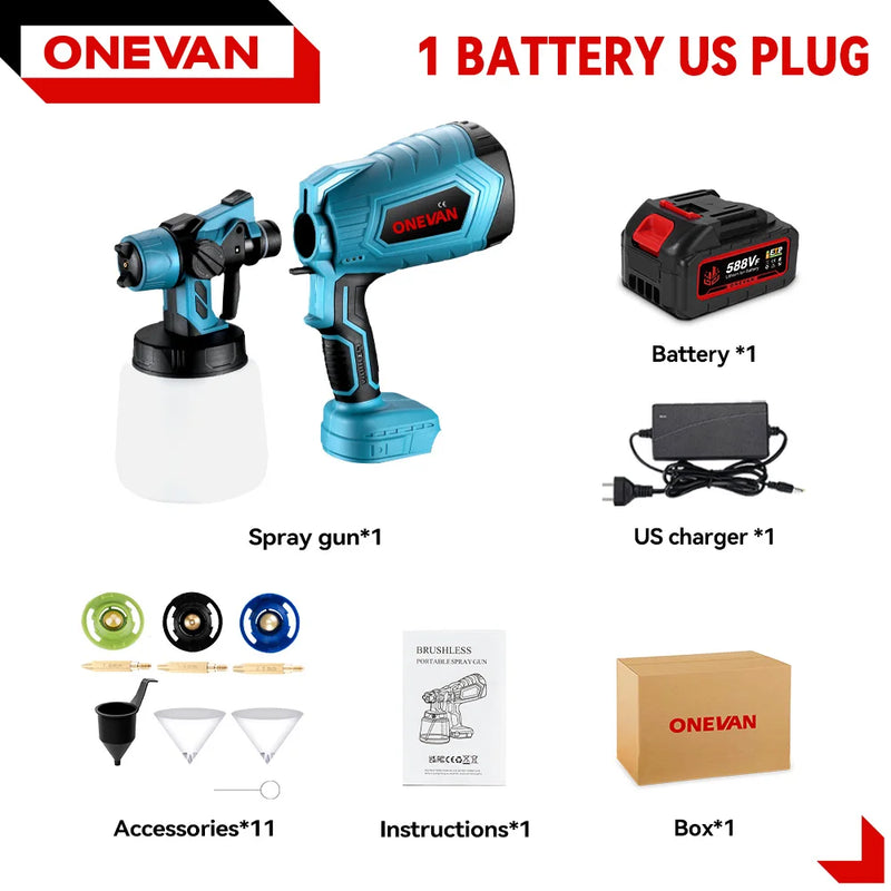 1000ML Electric Spray Gun Cordless Paint Sprayer Auto Furniture Household Sprayer Flow Control Power Tool For 21V 18V Battery