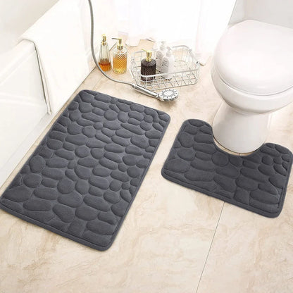 2PC Embossed Stone Pattern Toilet Mat Door Mats Absorb Water Mats Non-slip Carpet Mat, Can Wash Strip Carpet Home Decoration