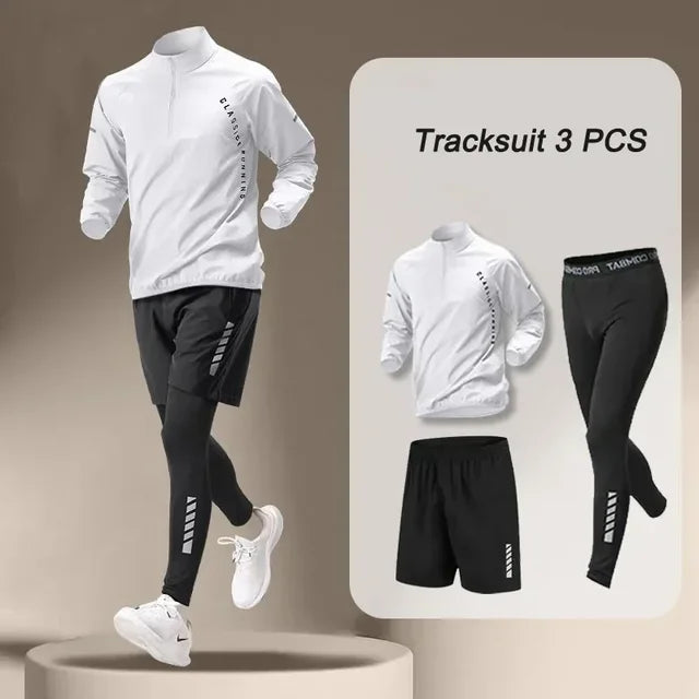 Men Outdoor Jogging Sets Quick Dry Jacket Suit 1-3 Piece Sports Jogging Workout Sportswear Gym Tracksuit Ice Silk 