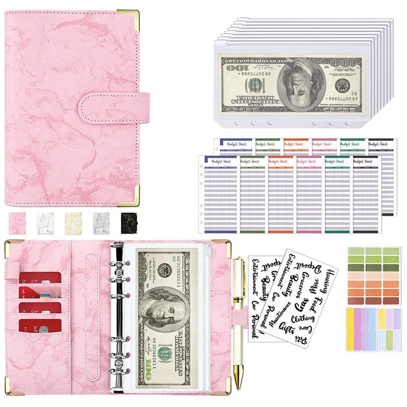 New A6 Budget Plan Notebook Cash Envelope Saving Money 6-Hole Binder for Financial Management A6 Loose-Leaf Notebook Binder