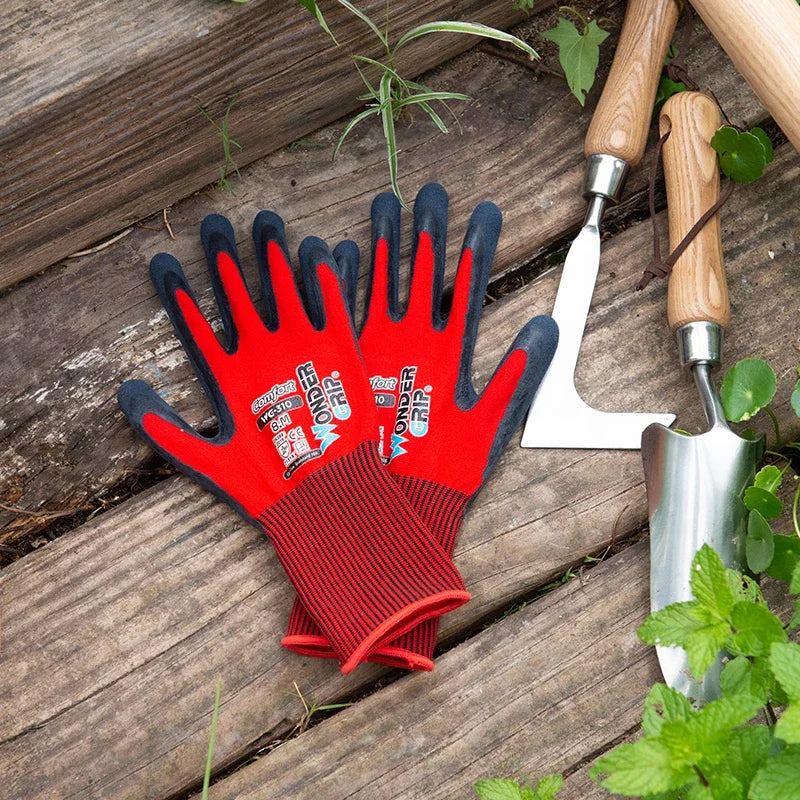 1 par de luvas de jardinagem para mulheres e homens, luvas de jardim revestidas de nitrilo, protegem contra cortes e sujeira, nylon elástico respirável