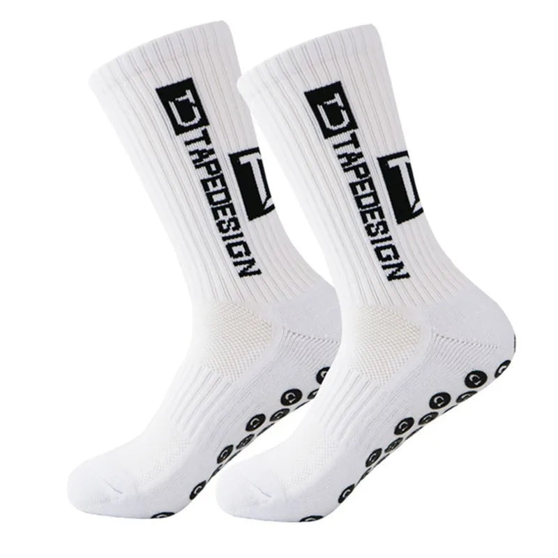 2025 New Anti-Slip Tape Design Football Socks Mid-Calf Non-Slip Soccer Sport Cycling Sports Men's Women Sock Grip Yoga 1 Pair
