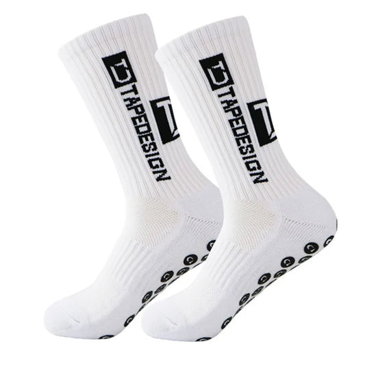 2025 New ANTI SLIP Tape design Football Socks Mid Calf Non-Slip Soccer Sport Cycling Sports Men's Women Sock Grip Yoga 1 Pairs