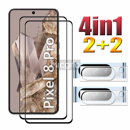 2+2 Upgrade Screen Protector For Google Pixel 8 Pro Tempered Glass Shockproof Front Film and Soft Fiber Lens film