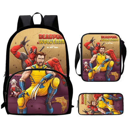 Mochilas para niños de 3 piezas con dibujos animados de DEADPOOL y WOLVERINE, mochila para estudiantes, bolso de hombro, estuche para lápices, regalo perfecto para niños y niñas.