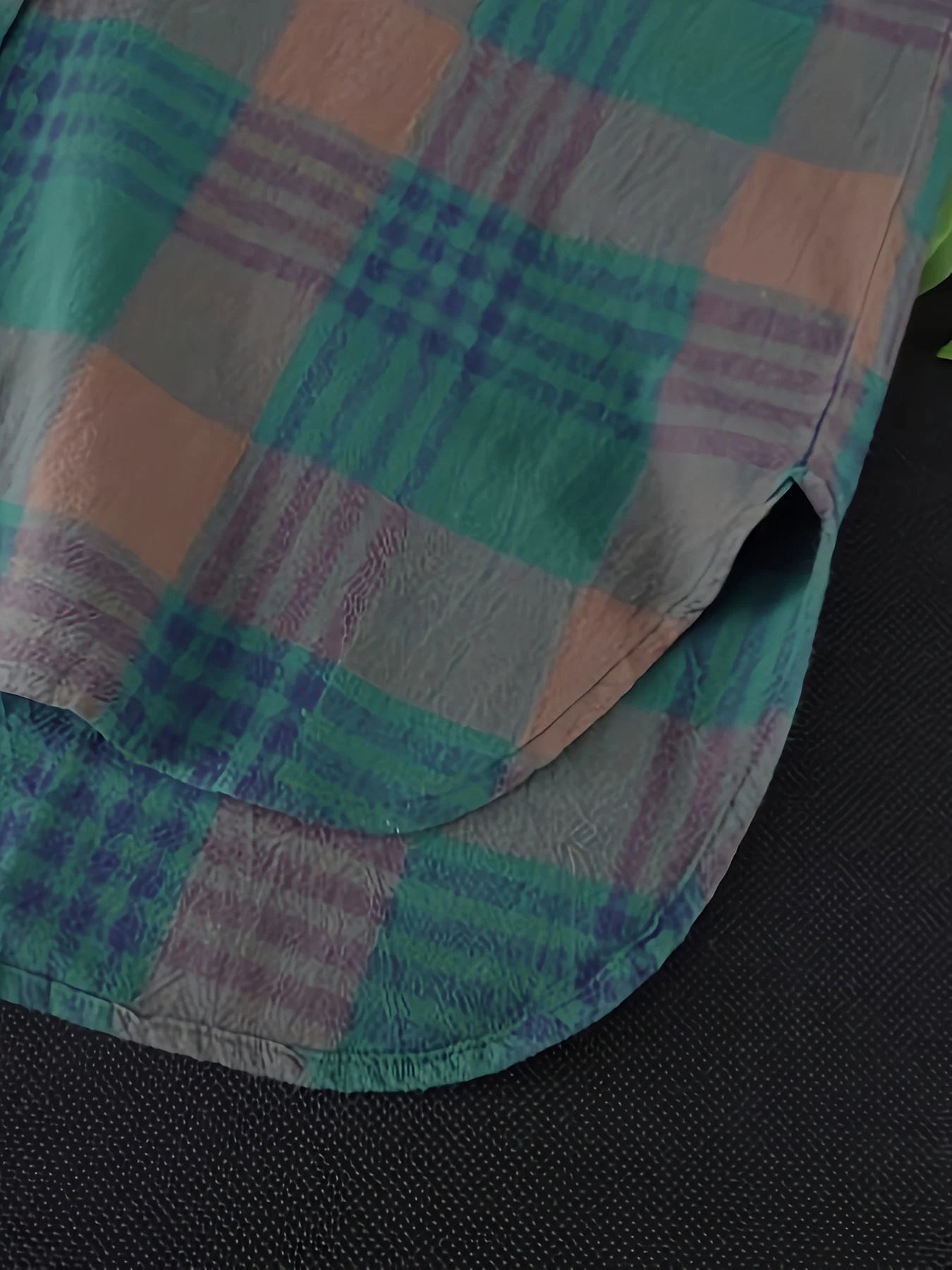 Blusa informal de manga larga holgada con cuello vuelto retro para mujer, camisa a cuadros de talla grande para primavera y verano, de largo medio
