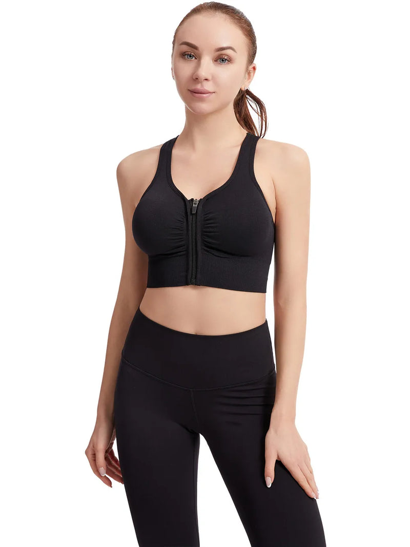 Women Zip Sports Bra Tank Plus Size Shockproof Gather Brassiere Female Yoga Running Fitness Bralette Women's Lingerie Underwear