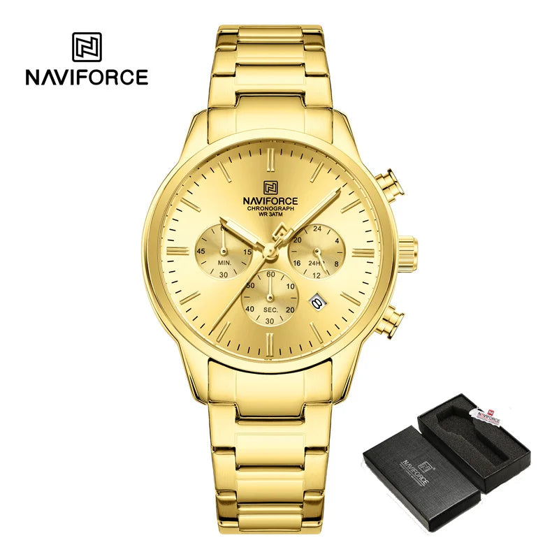 NAVIFORCE NF8076 Sports Watches for Men Stainless Steel Strap Quartz 3ATM Waterproof Shockproof New Fashionable Watch