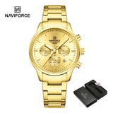 NAVIFORCE NF8076 Sports Watches for Men Stainless Steel Strap Quartz 3ATM Waterproof Shockproof New Fashionable Watch