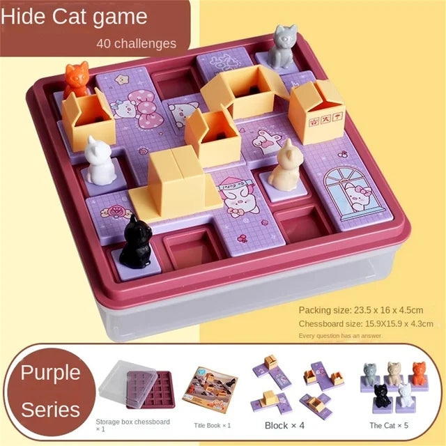 Puzzle Board Game with Hidden Cat, Express Box, Challenge, Space, Planning, Logical Thinking, Training, Desktop Toy, Kids 