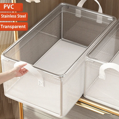 Cesta de almacenamiento transparente de PVC para ropa interior, caja de almacenamiento con marco de acero inoxidable, organizador de armario, caja de tela impermeable