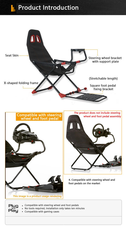 Home Gaming Simulator Folding Racing Simulator Bracket Seat Steering Wheel Support Racing Game Experiencer