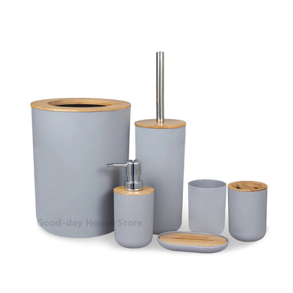 Bathroom Accessories Set Soap Dispenser Bottle Dish Washroom Toothbrush Holder Cup Suit Lotion Rack Toilet Brush Garbage Can