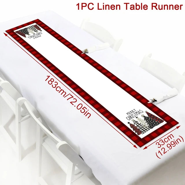 Christmas Tablecloth, Linen Table Flag, Table Cover for Christmas Decorations for Home, Navidad Noel, Gifts, Snowman Tablecloth 