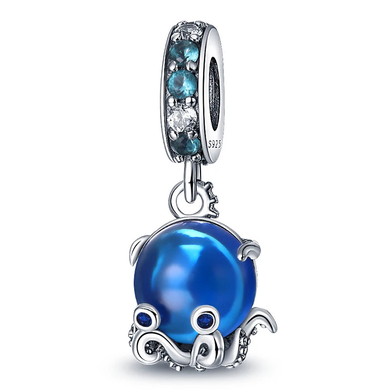 Ocean Series - Original Genuine 925 Sterling Silver Turtle Crab Mermaid Charm Beads Suitable for 3mm Bracelet DIY Making Pendant
