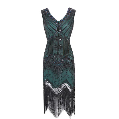 Mandylandy Women Vintage Dress Retro 1920s Great Gatsby Dress Sequin Flapper Sleeveless Dancing Party Prom Tassel Hem Dress