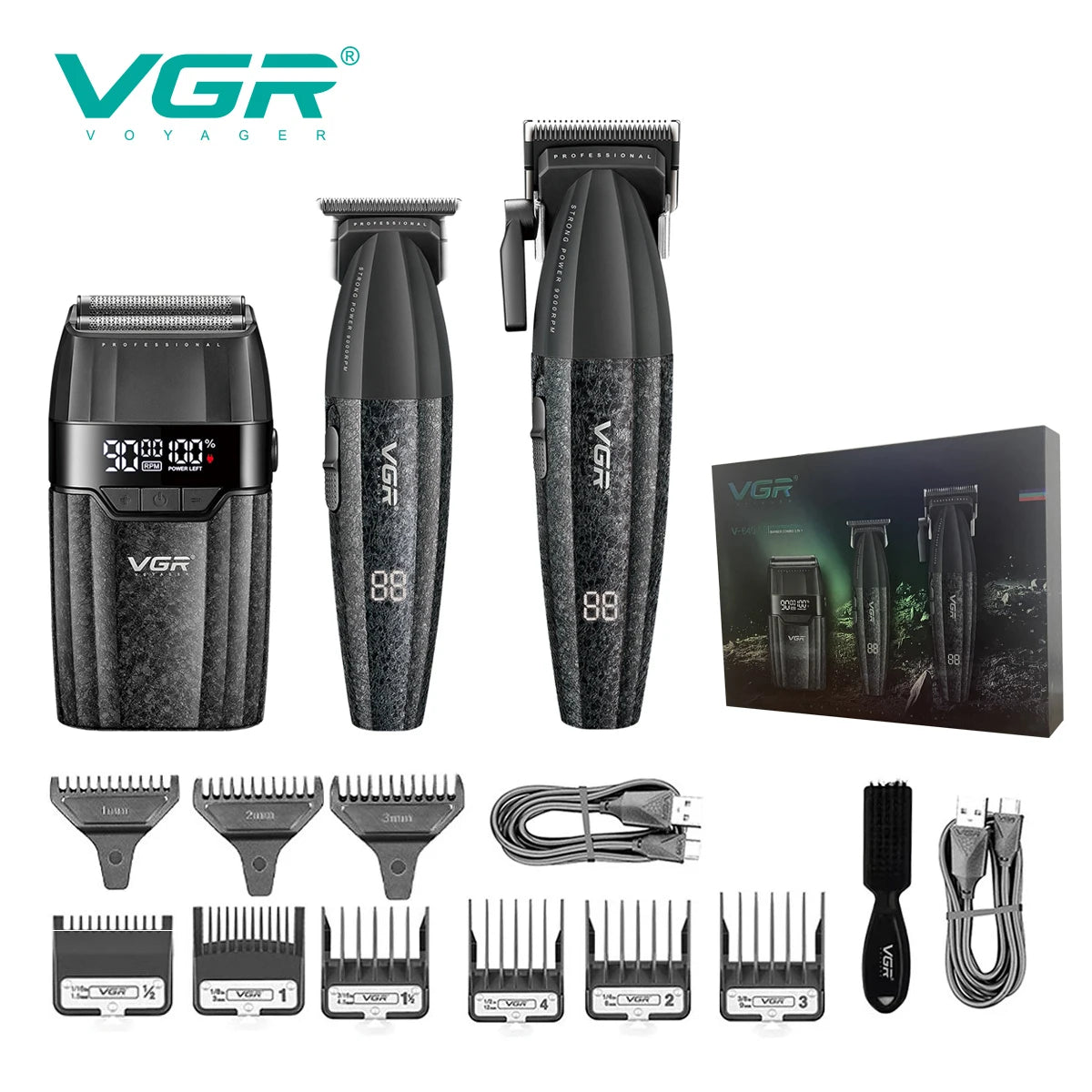 VGR Hair Trimmer Professional Hair Clippers Adjustable Hair Cutting Machine 9000 RPM Cordless Clippers and Trimmers Set V-640 S3
