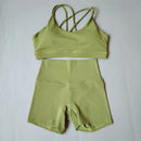 Women Gym Suit Yoga Clothes Shorts Leggings+ Bra 2-Piece Set Running Exercise Fitness Sportswear High Waist Cross Beautiful Back