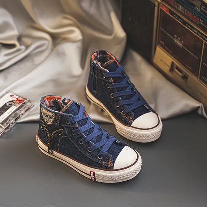 Zapatos de lona altos para niños, zapatos para bebés, grafiti, primavera y otoño 2023, zapatillas antideslizantes para niñas.