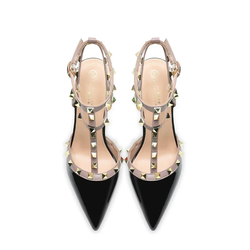 Fashion Buckle Strap Women Pumps 2024 New Summer 10CM 12CM Rivet Single Shoes Waterproof Platform Ladies Pointed Toe High Heels