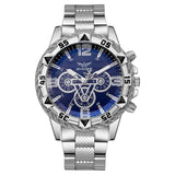 Men's large dial quartz watch steel strap blue light three eyes classic wristwatch luxury 