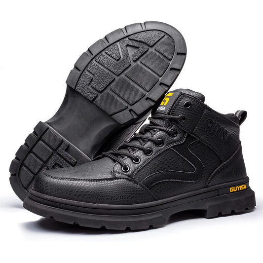 Botas de cuero impermeables para hombre, puntera de acero, zapatos de seguridad, botas de soldadura para construcción, antigolpes e indestructibles, lo último en 2023.