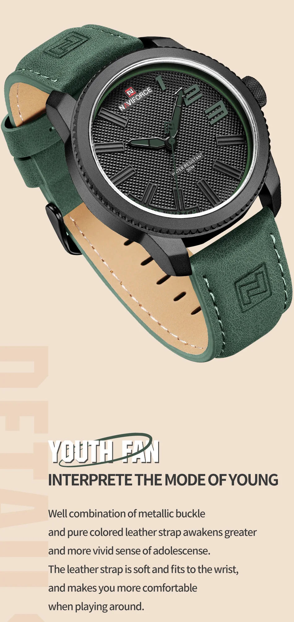 NAVIFORCE Popular Male Wristwatch Military Sports Shockproof Waterproof Leather Watch Men Fashion Casual Clock Relogio Masculino