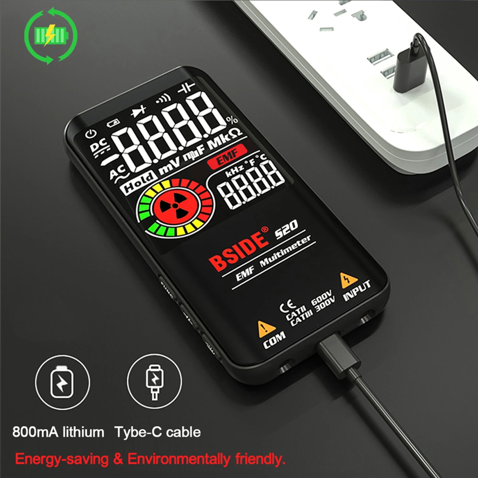 Multímetro EMF inteligente BSIDE S20/A10/A1, 9999 cuentas, recargable, monitor de radiación, voltímetro CA/CC, ohmímetro, prueba