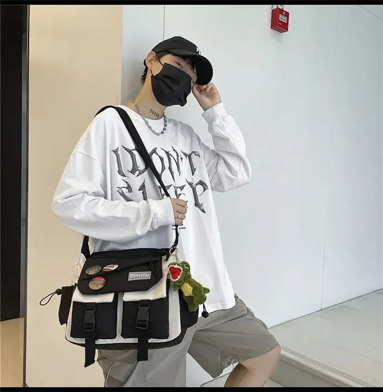 Harajuku Men Nylon Crossbody Bags for Women Messenger Bag Girls School Book Bags Youth Canvas Handbags Shoulder Bag Sac Bolsas