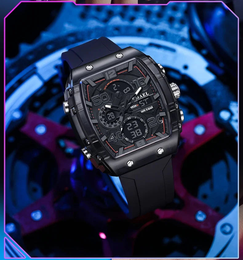 SMAEL 8109 New Men's Watch Multifunctional Sports 50M Waterproof Dual Display LED Night Light Leisure Student Electronic Watch