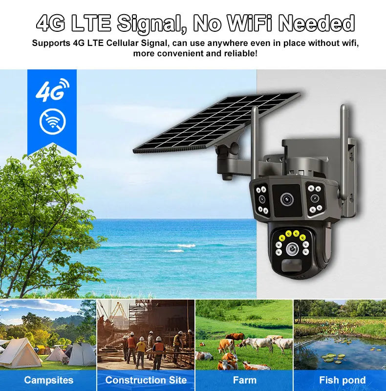 V380 Pro 10X 4K Dual Lens Outdoor Security Network Camera Wireless Wi-Fi Solar CCTV, 4G SIM Solar Cameras
