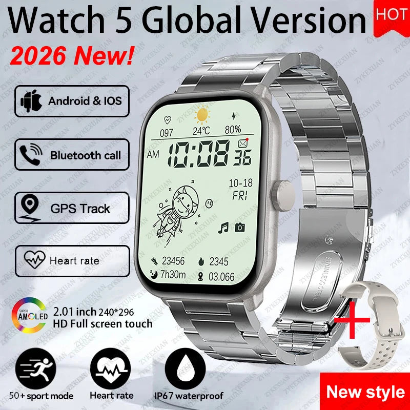 Watch 5 Smart Watch Global Version Men Women HD AMOLED Screen Heart Rate Bluetooth Call GPS Track Waterproof Sports Smartwatches