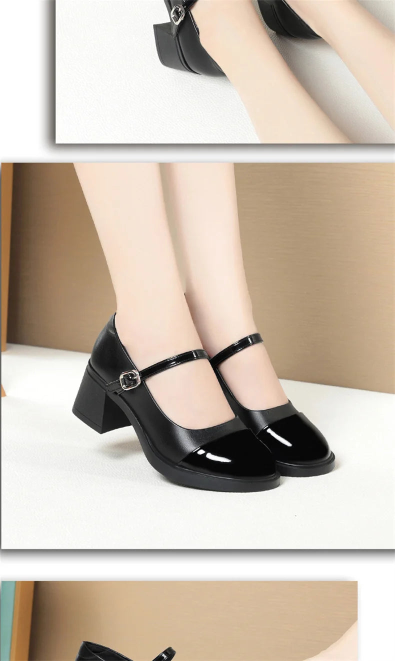 Women Shoes 2024 New Fashion Retro Round Toe Soft Leather Casual Mary Jane Shoes Shallow Mouth Waterproof Platform Shoes