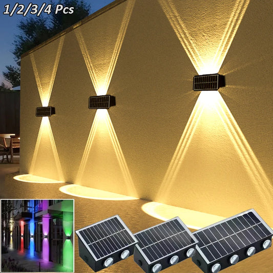 4/6/8LED Solar Wall Spotlight Outdoor Up and Down Lighting Solar Powered Waterproof Streetlight for Balcony Courtyard Garden